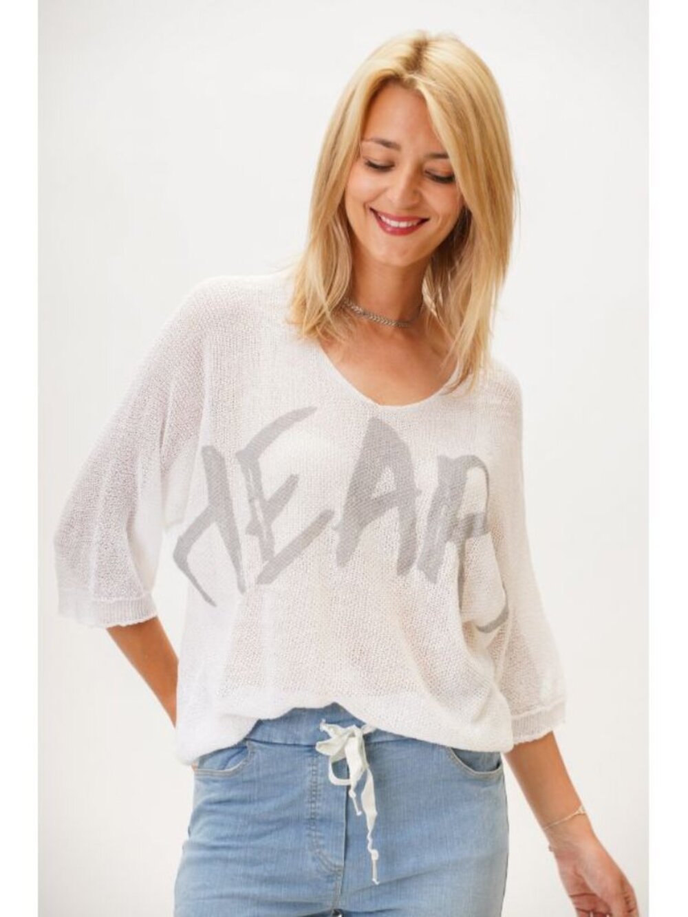 Made in Italy Open Knit “HEART” Sweater | Lightweight One Size | White